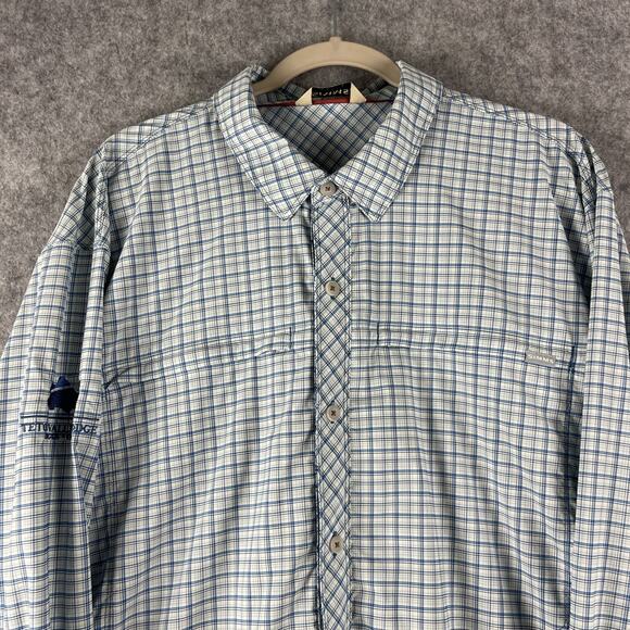 Simms Fishing Shirt Mens XXL 2XL Plaid Button Up Pockets Nylon Outdoor Logo - Picture 2 of 16